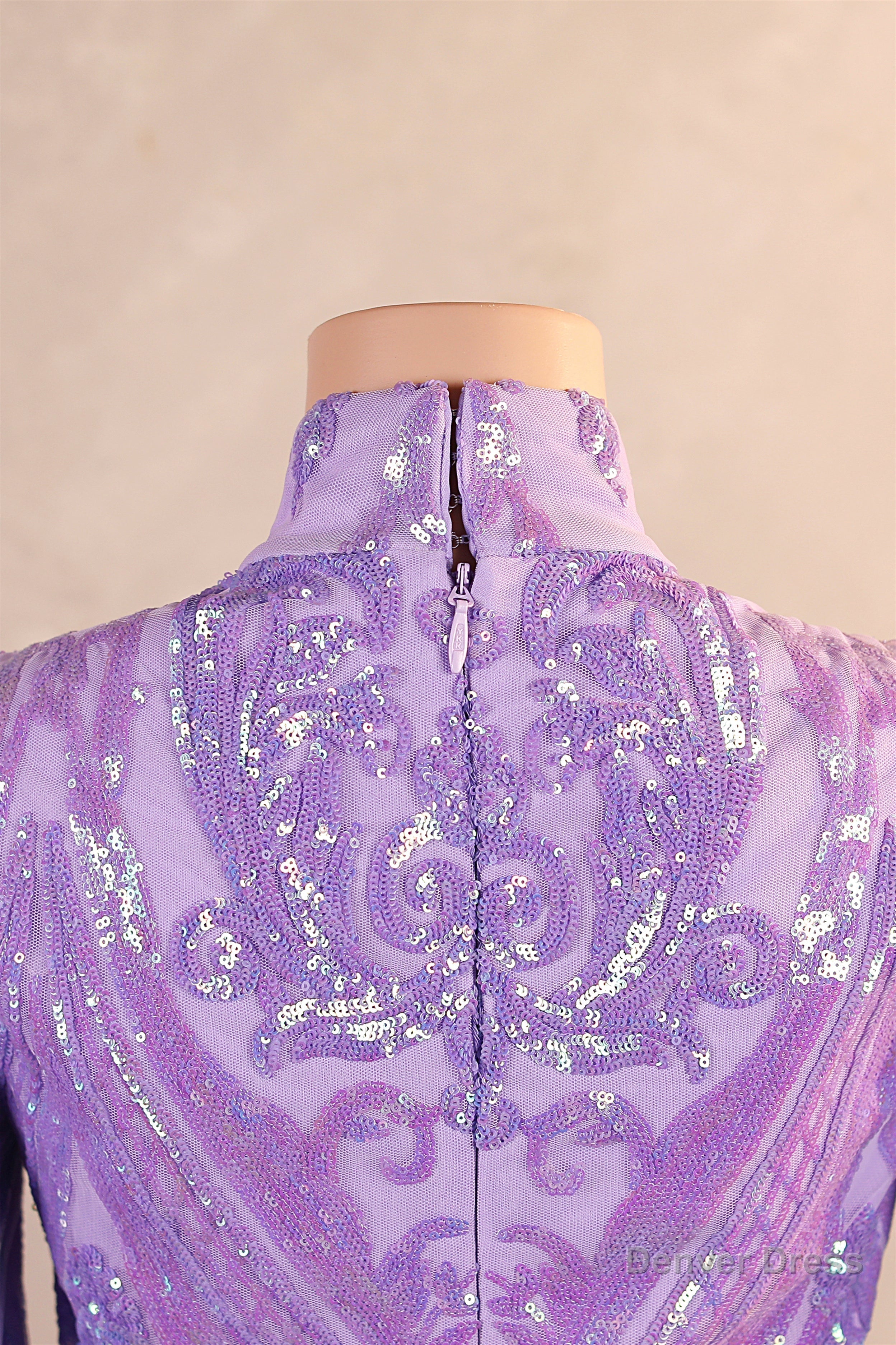 High Neck Long Sleeve Sweep Train Zipper Mermaid Prom Dresses