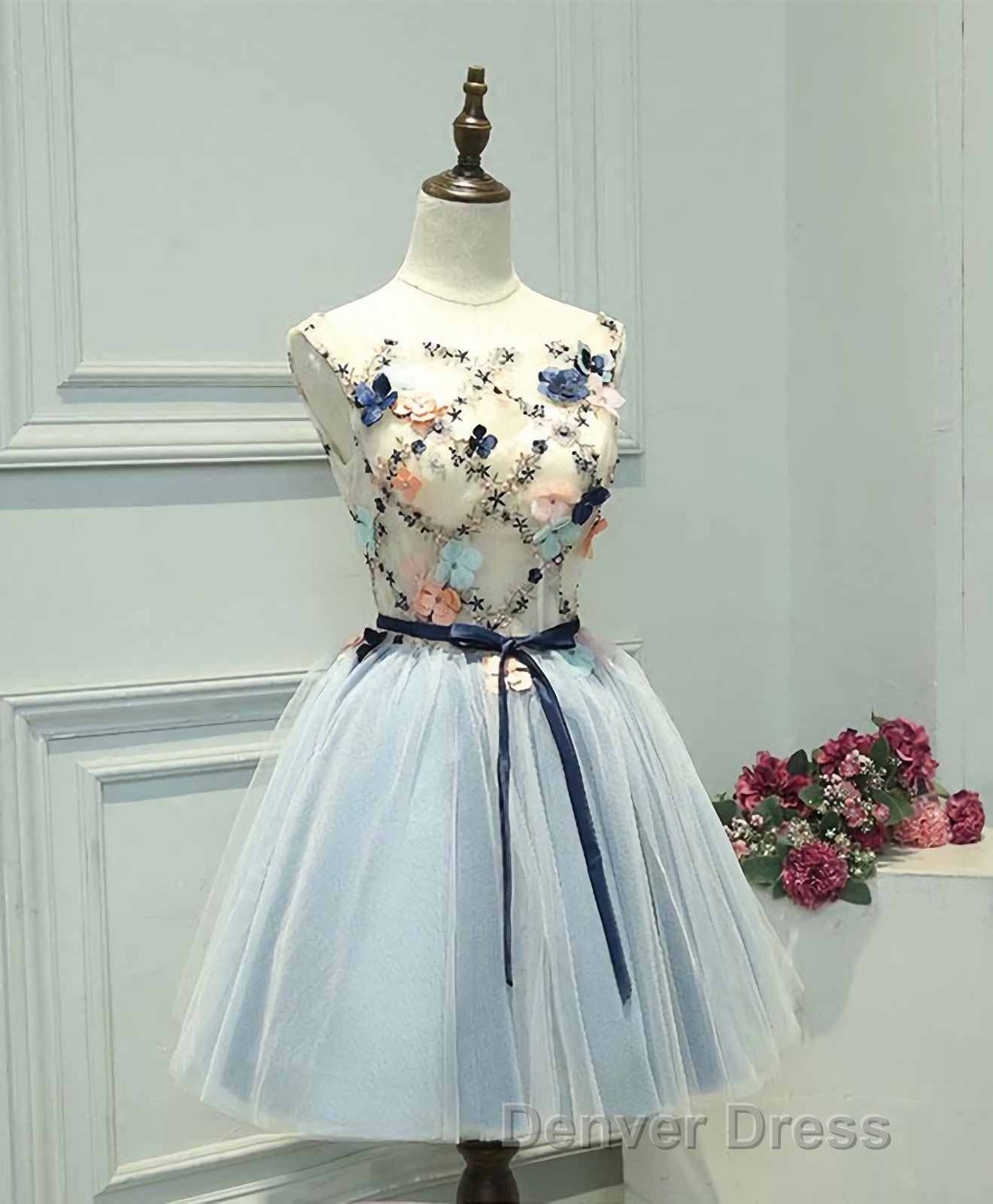 Gray Blue Tulle Short Prom Dresses, Tulle Homecoming Dresses Secondary image