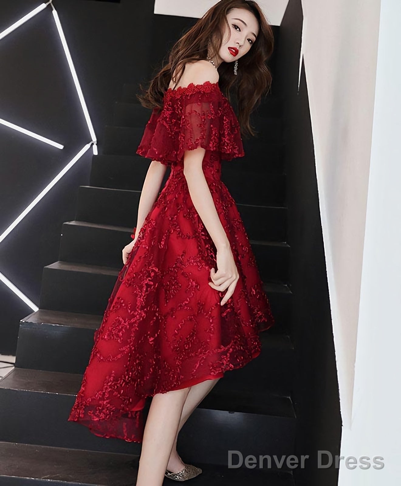 Burgundy Tulle Lace Short Prom Dress Burgundy Homecoming Dresses 5