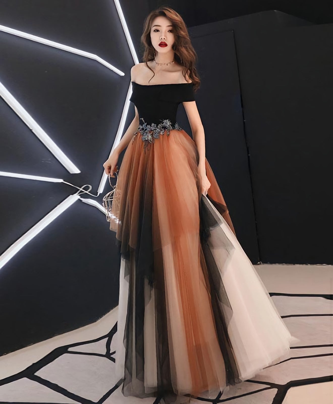 Simple Tulle Lace Long Prom Dress Tulle Prom Dresses