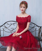Burgundy Tulle Lace Short Prom Dress Burgundy Lace Homecoming Dress