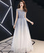Blue Round Neck Tulle Long Prom Dress, Blue Tulle Prom Dresses