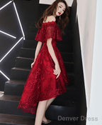 Burgundy Tulle Lace Short Prom Dress Burgundy Homecoming Dress 5