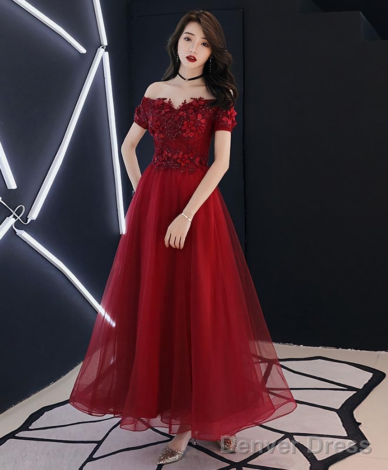 Burgundy Tulle Lace Prom Dress Burgundy Tulle Prom Dresses