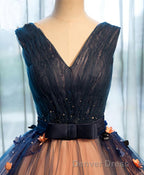 Tulle V Neck Long Prom Gown Tulle Evening Gown