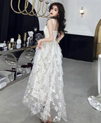 White Tulle Lace Long Prom Dress White Tulle Lace Prom Dresses 1