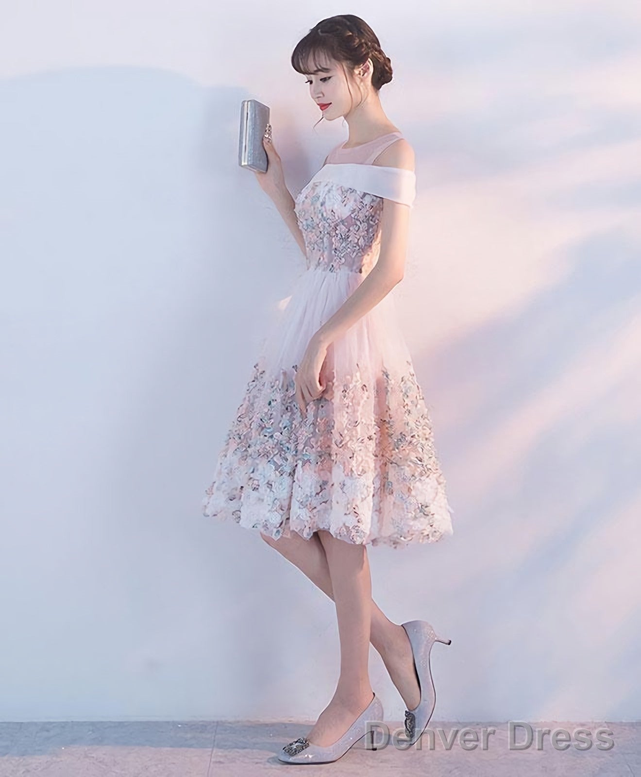 Pink Lace Applique Short Prom Dress Pink Homecoming Dresses
