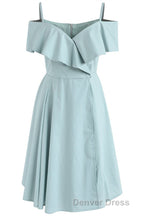 Mint Cold-Shoulder Ruffled A-Line Short Dresses