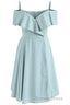 Mint Cold-Shoulder Ruffled A-Line Short Dresses