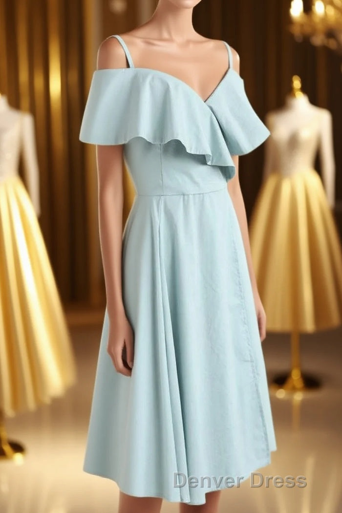 Mint Cold-Shoulder Ruffled A-Line Short Dresses