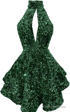 Halter Sequin Homecoming Dress Short Sparkly Glitter Cutout Mini Backless Tight Bodycon Prom Cocktail Dresses for Women