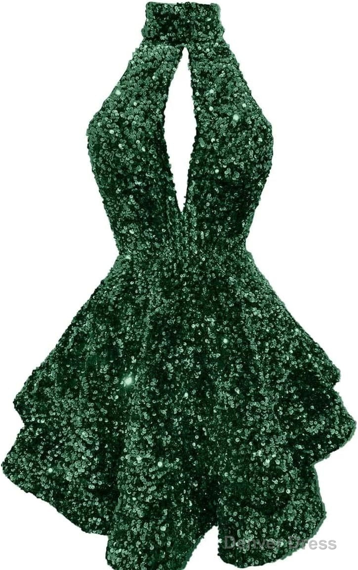 Halter Sequin Homecoming Dress Short Sparkly Glitter Cutout Mini Backless Tight Bodycon Prom Cocktail Dresses for Women