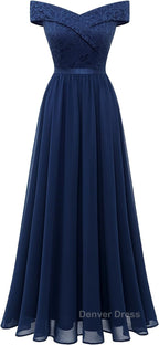 Womens Lace Bridesmaid Dresses A-Line Off Shoulder Floral Lace Chiffon Prom Dresses