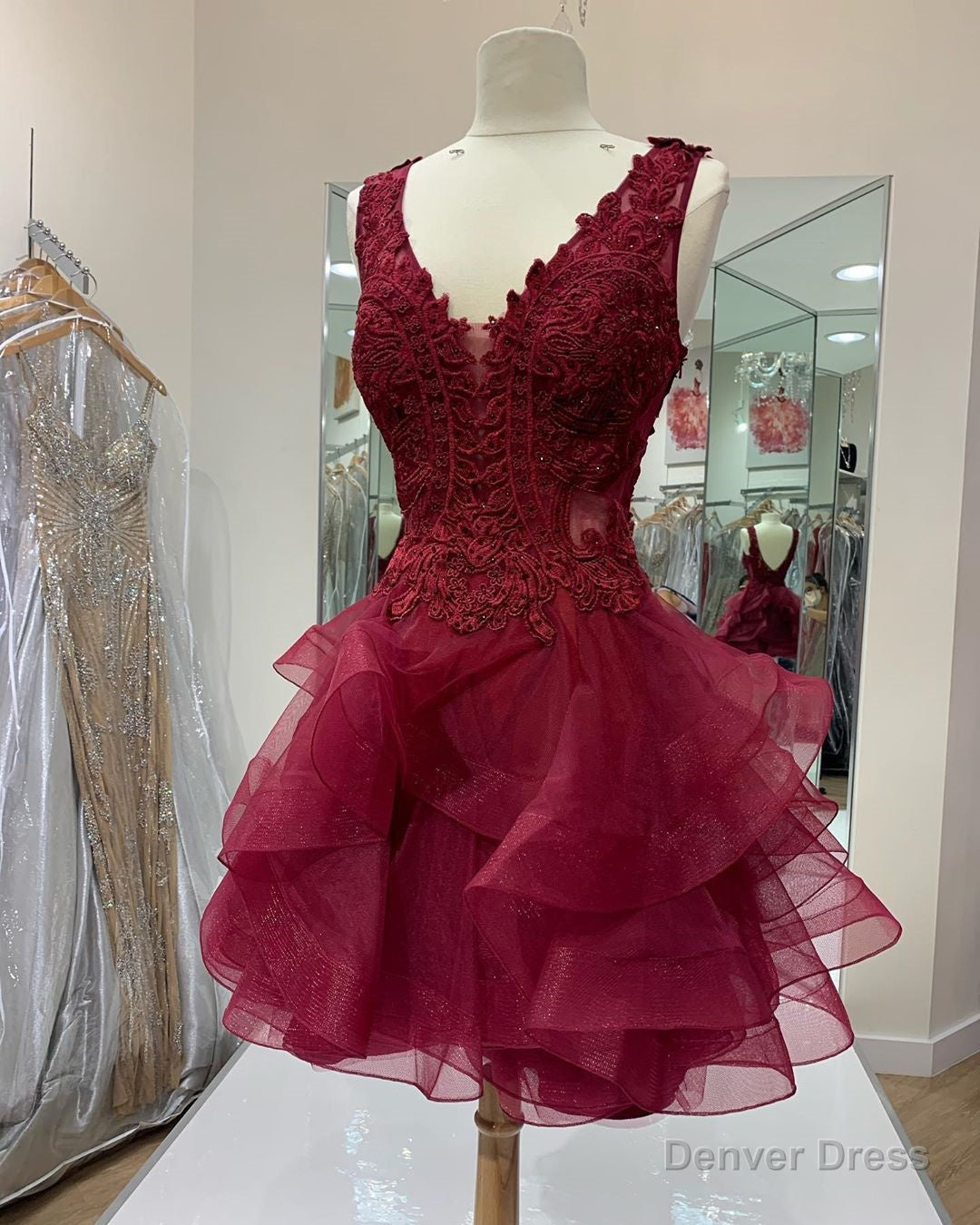 Burgundy Short Homecoming Dresses, Backless 6189 Main image