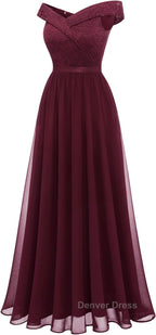 Womens Lace Bridesmaid Dresses A-Line Off Shoulder Floral Lace Chiffon Prom Dresses