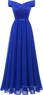 Womens Lace Bridesmaid Dresses A-Line Off Shoulder Floral Lace Chiffon Prom Dresses