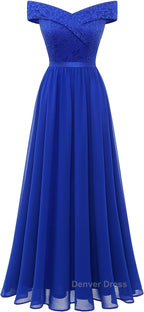 Womens Lace Bridesmaid Dress A Line Off Shoulder Floral Lace Chiffon Prom Dresses