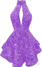 Halter Sequin Homecoming Dress Short Sparkly Glitter Cutout Mini Backless Tight Bodycon Prom Cocktail Dresses for Women