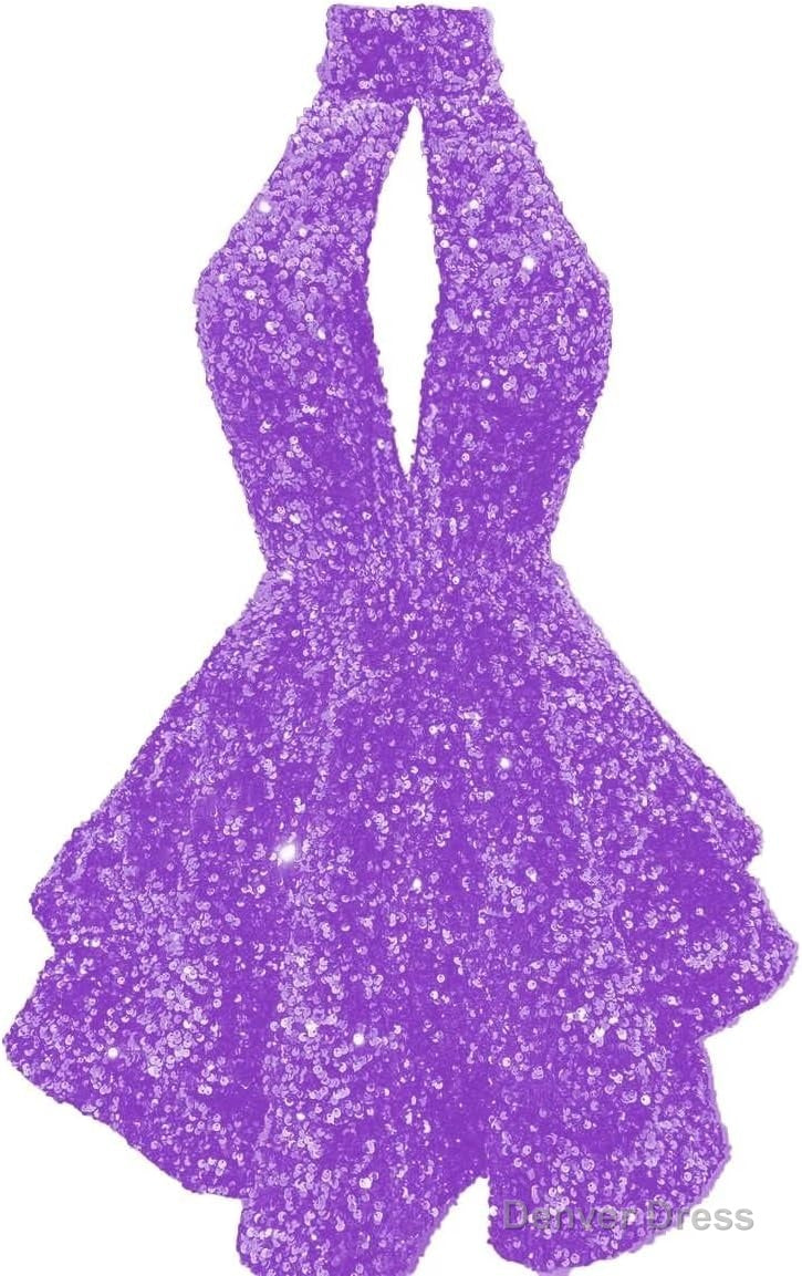 Halter Sequin Homecoming Dress Short Sparkly Glitter Cutout Mini Backless Tight Bodycon Prom Cocktail Dresses for Women