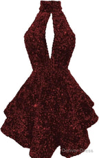 Halter Sequin Homecoming Dress Short Sparkly Glitter Cutout Mini Backless Tight Bodycon Prom Cocktail Dresses for Women