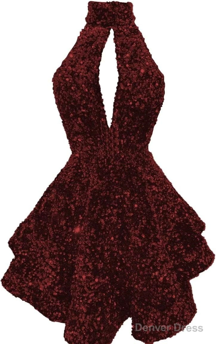 Halter Sequin Homecoming Dress Short Sparkly Glitter Cutout Mini Backless Tight Bodycon Prom Cocktail Dresses for Women