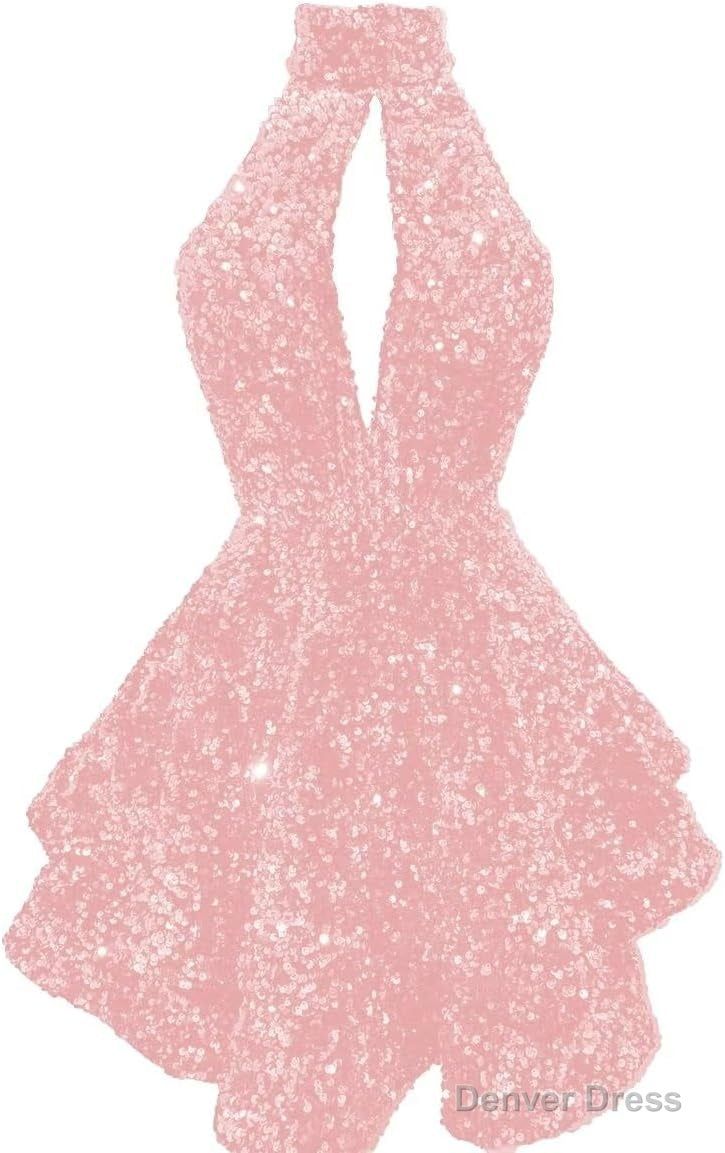 Halter Sequin Homecoming Dress Short Sparkly Glitter Cutout Mini Backless Tight Bodycon Prom Cocktail Dresses for Women