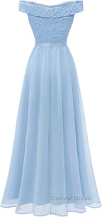 Womens Lace Bridesmaid Dresses A-Line Off Shoulder Floral Lace Chiffon Prom Dresses
