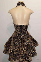 Halter Sequin Homecoming Dress Short Sparkly Glitter Cutout Mini Backless Tight Bodycon Prom Cocktail Dresses for Women