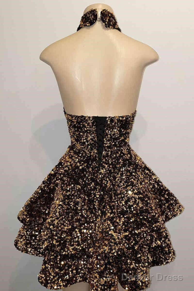 Halter Sequin Homecoming Dress Short Sparkly Glitter Cutout Mini Backless Tight Bodycon Prom Cocktail Dresses for Women
