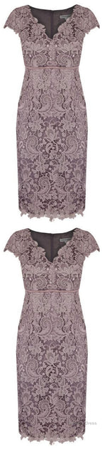 Sheath V Neck Cap Sleeves Lace Empire Mother Of The Bride Dress With Sash 6280