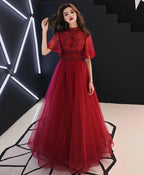 Burgundy Tulle Lace Long Prom Dress Burgundy Prom Dresses 6