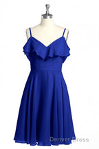 Royal Blue Spaghetti Straps Ruffled A-Line Short Bridesmaid Dresses