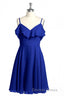 Royal Blue Spaghetti Straps Ruffled A-Line Short Bridesmaid Dresses
