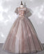 Pink Tulle Lace Long Prom Dress, Pink Lace Sweet 16 Dresses, 1