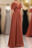 Rust Orange Straps Ruffled A-Line Bridesmaid Dresses