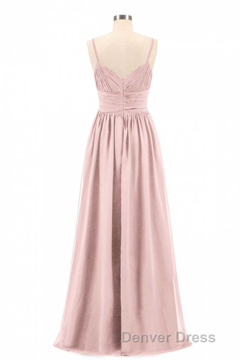 Dusty Pink Spaghetti Straps Banded Waist Long Bridesmaid Dresses Secondary image