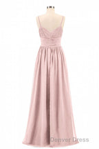 Dusty Pink Spaghetti Straps Banded Waist Long Bridesmaid Dresses