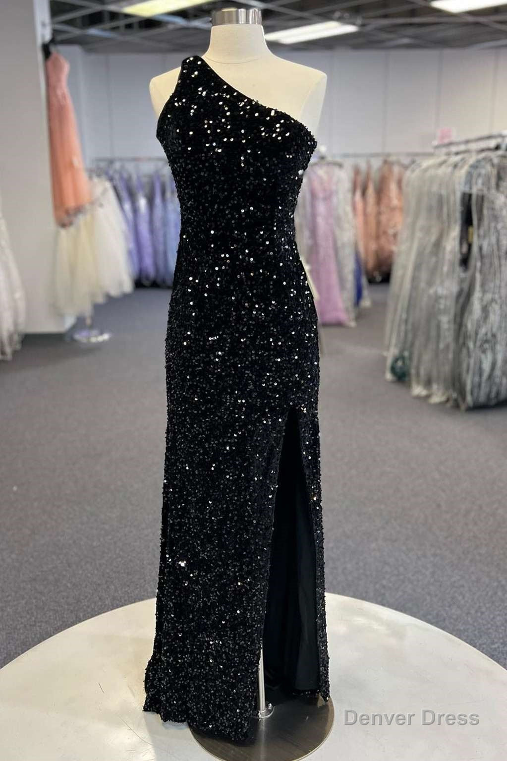 Black Sequin One-Shoulder Cutout Long Prom Dress Main image