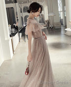 Champagne Tulle Sequin Long Prom Dress Tulle Formal Dress