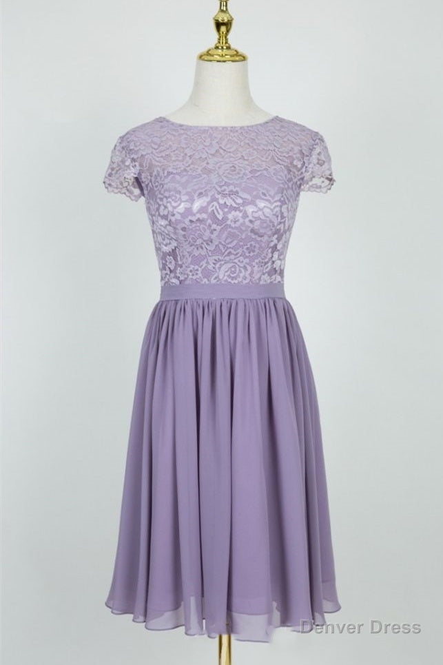 Cute Lace Crew Neck Lilac Bridesmaid Dresses Main image