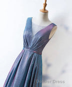 Unique Blue Sequin Long Prom Dress, Blue Prom Dresses