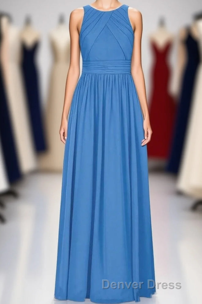 Brami Blue Chiffon Sleeveless Long Bridesmaid Dresses Main image