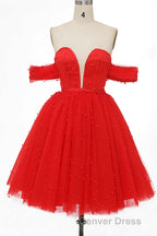 Red Off-the-Shoulder Bustier A-Line Short Homecoming Dresses