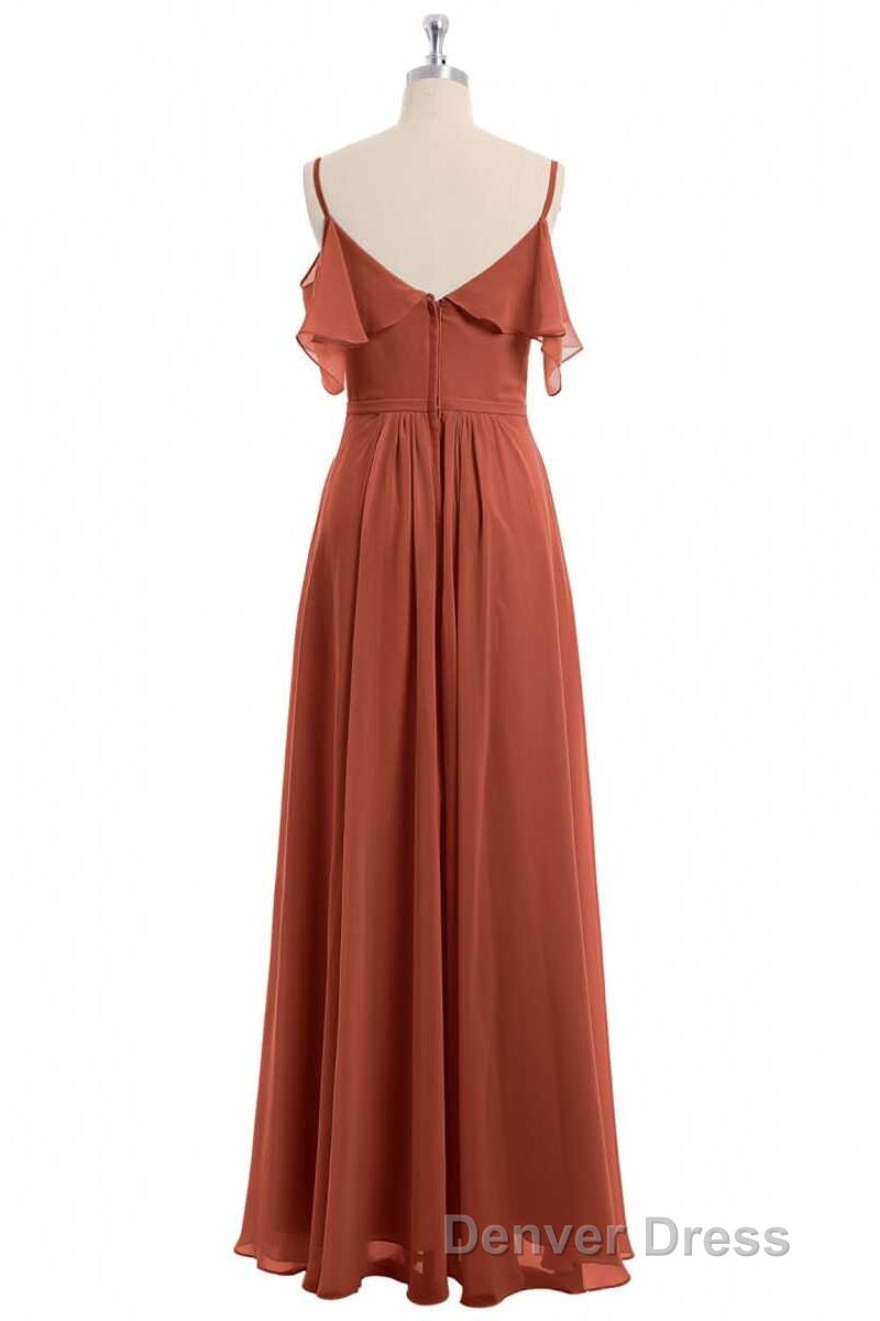 Rust Orange Straps Ruffled A-Line Bridesmaid Dresses