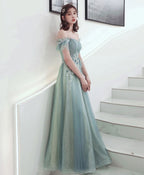 Green Tulle Lace Long Prom Dress Green Tulle Prom Dresses 1