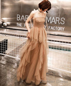 Champagne Tulle Long Prom Dress Champagne Prom Dresses 1