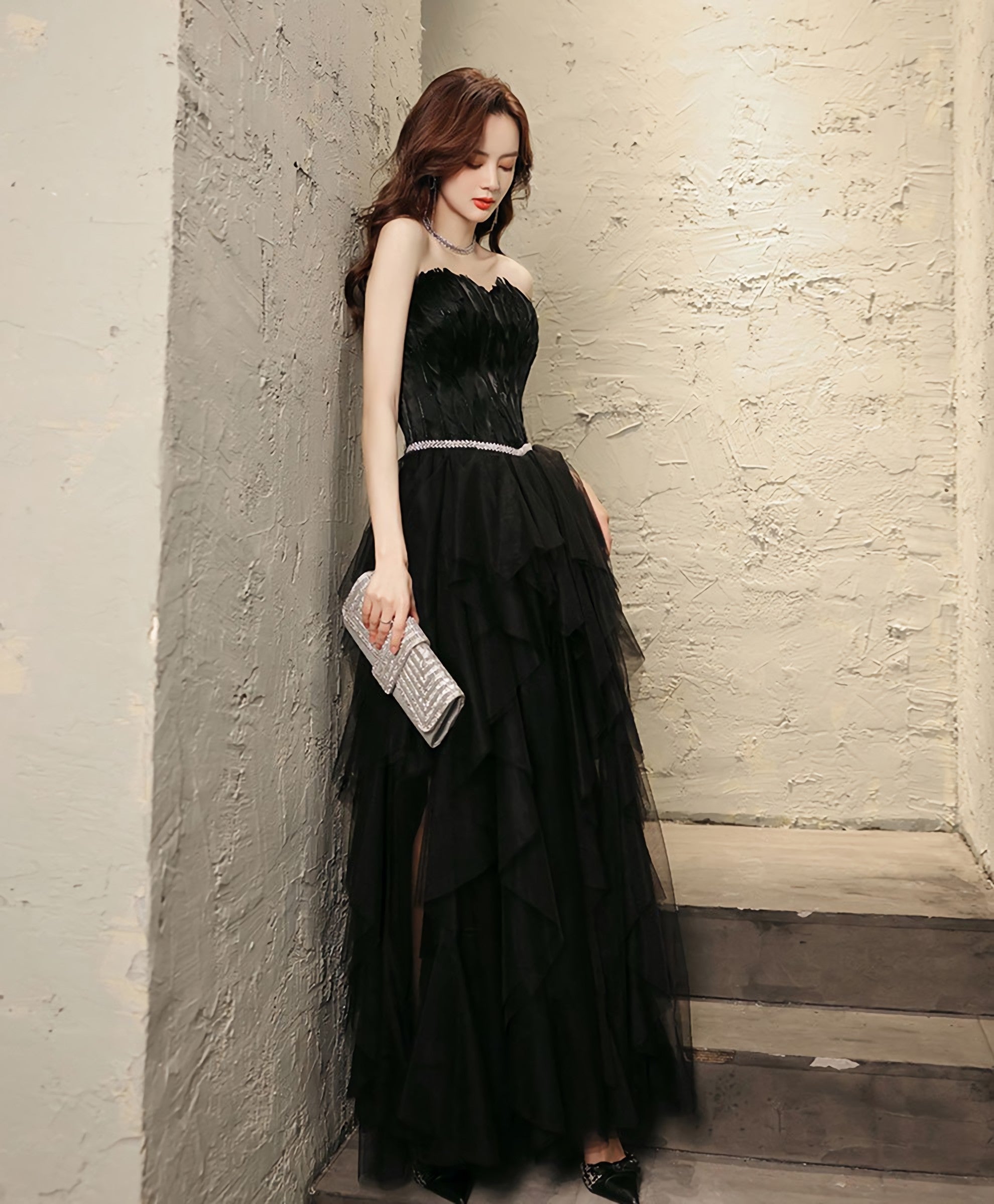 Black Tulle Long Prom Dress, Black Tulle Prom Dresses