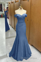 Long Navy Prom Dresses Mermaid Off The Shoulder Sweetheart Sleeveless
