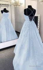 A-Line Light Blue Long Prom Dress Formal Evening Dresses