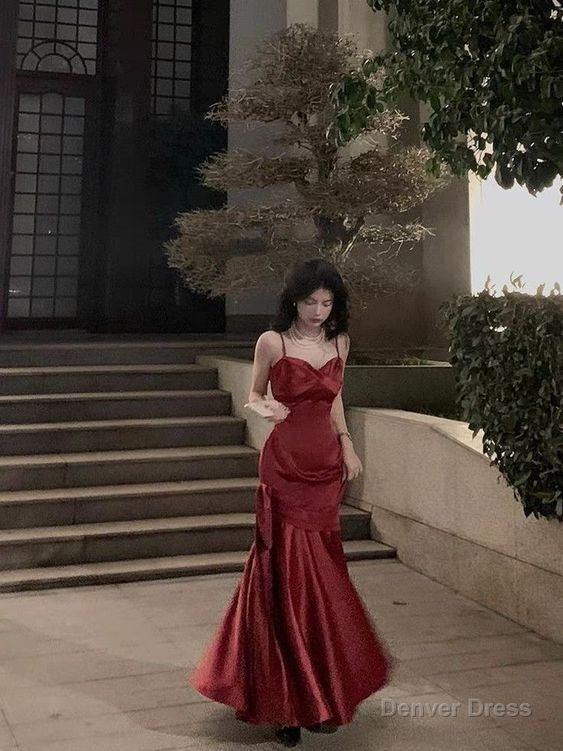 Stunning Mermaid Spaghetti Straps Long Wine Red Prom Dresses Birthday Outfits Main image